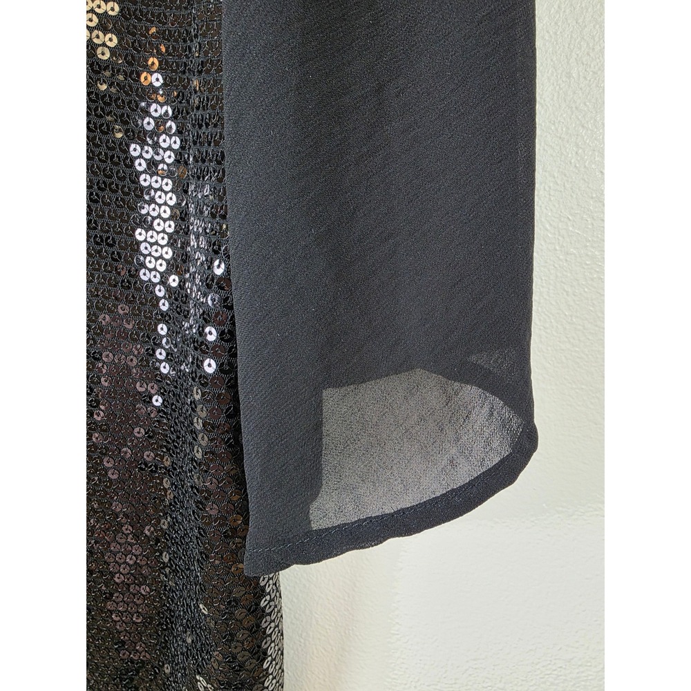 Sequin Front Black Women's Party Top - Elegant Evening Blouse - Picture 11 of 12